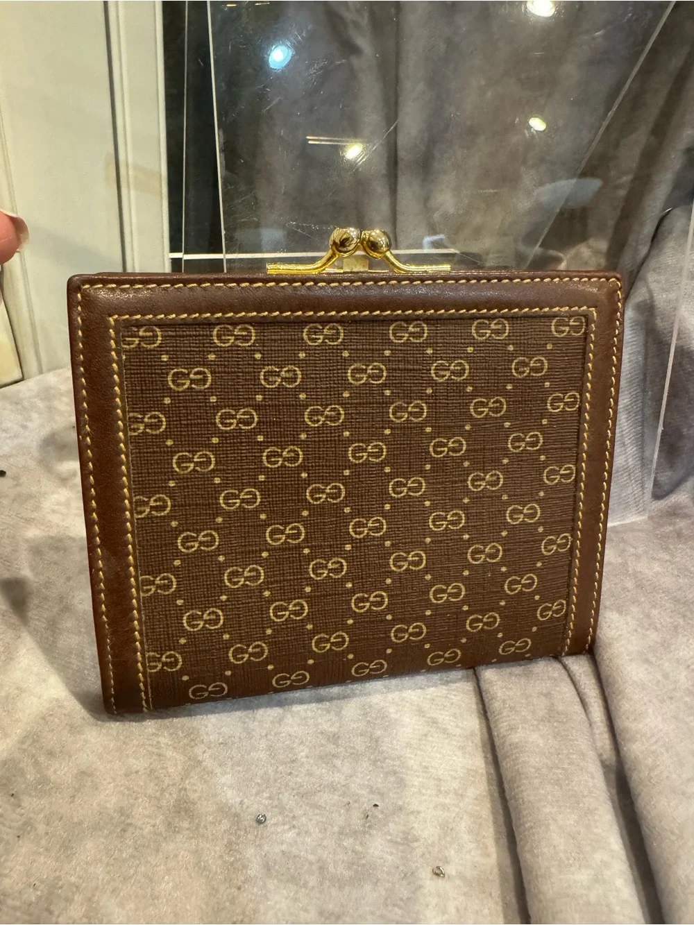 Gucci Vintage Brown Giccissima GG Canvas Wallet with Gold-Tone Clasp